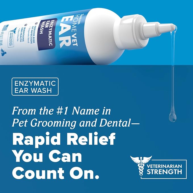 TropiClean HomeVet Enzymatic Dog Ear Cleaner, Vet Recommended Treatment for Dogs and Cats, Safe Daily Ear Cleaning Solution, USA Made, 2oz