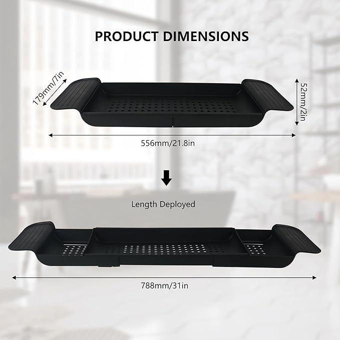 Bath Tub Tray - Stretchable, Strong Load-Bearing, Plastic, Anti-Slip Design - Ultimate Bathtub Caddy Tray