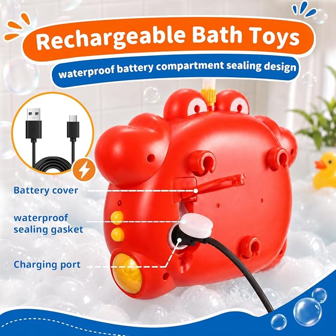 Crab Bath Toys,4 in 1 Bubble Bath Machine with Shower Head,Toddlers Light Up & Music Bath Bubble Maker, Baby Bathtub Toy for Kids Ages 1-3 4-8 USB Rechargeable