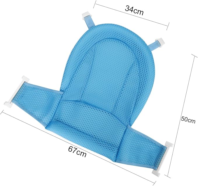 Infant Bath Pad Newborn Bathtub Sling Shower Mesh Cushion Pillow Non-Slip Bath Support Seat Net with 4 Adjustable Safety Belt Buckles Quick Drying Bathing Mat Cradle Hammock for 0-12 Months Toddlers