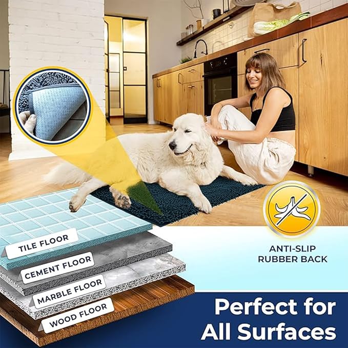 Muddy Mat Chenille Bathroom Rugs Quick Dry Microfiber Mats Non Slip Washable, Extra Thick, Soft and Highly Absorbent Bath Mats for Bathroom, Kitchen, and Shower Floor - Atlantic Blue Runner 59"X24"