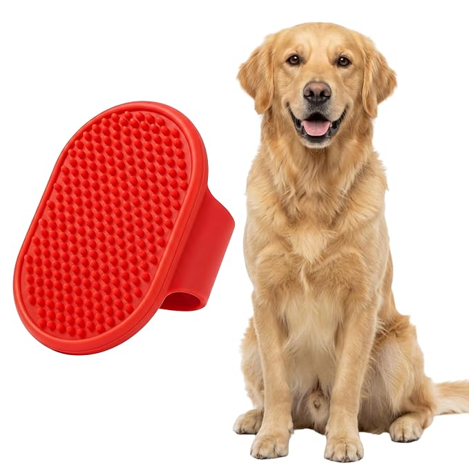 Pets&Goods Rubber Pet Grooming Brush for Dogs & Cats – Bath & Deshedding Brush with Custom-Fit Hand Straps – Soft Silicone Bristles for Short & Medium Hair – Anti-Slip, Easy to Clean
