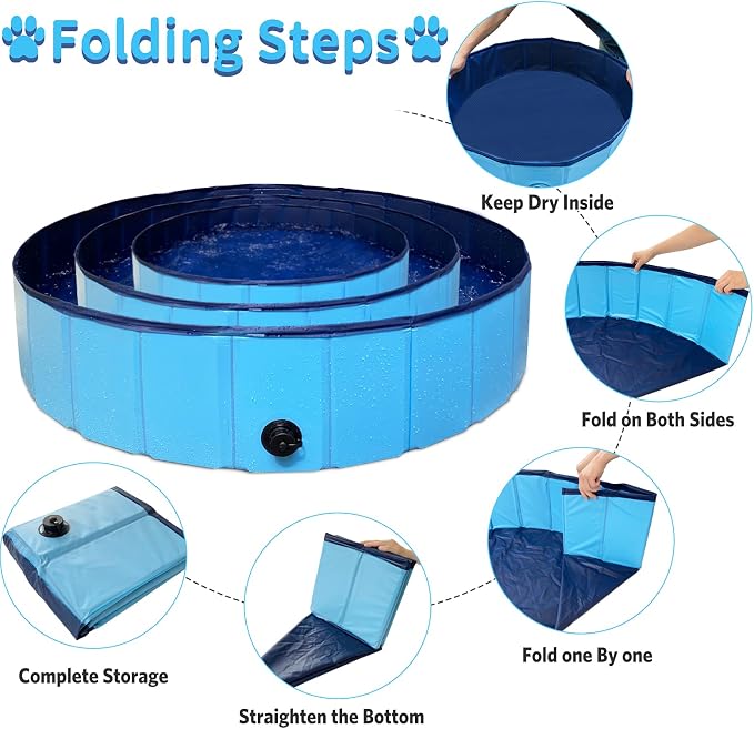63" Foldable Dog Pool,63 x 12Inches Hard Plastic Collapsible Pet Bath Tub & Wading Pool or Dogs and Cats for Indoor/Outdoor Use Swimming Pool, Blue