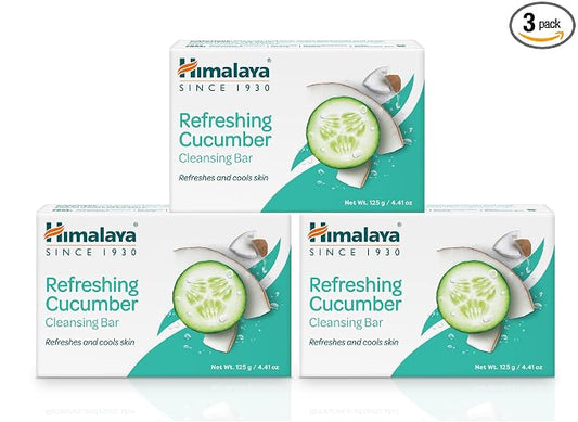Himalaya Refreshing Cucumber Cleansing Bar Soap, Cucumber Soap Bars for Face and Body, Face Soap Bar, Face Wash Bar, Bath Soaps, Soft Skin, Refreshes and Cools Skin, 4.41 oz, 3 Pack