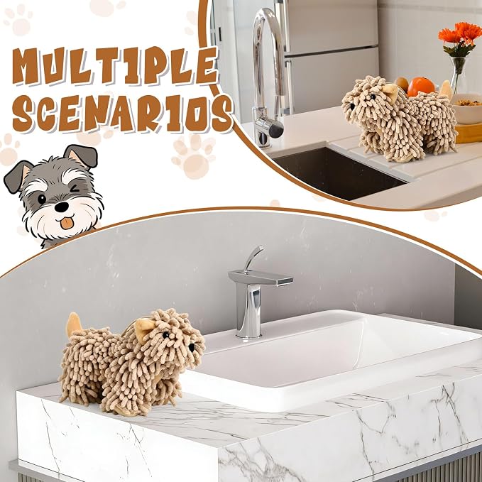 Tegeme 1 Pcs Chenille Dog Hand Towel Fuzzy Towel Absorbent Microfiber Soft for Bathroom Kitchen Washstand (Brown,Standing Dog)