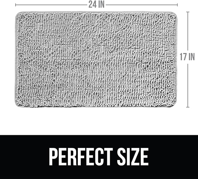 KANGAROO Bathroom Rugs, Chenille Soft Absorbent Bath Rug, Shaggy Shower Mat, Quick Dry Machine Wash Bathmat, Plush Carpet Mats for Tub, Bathtub and Room Home Decor Accessories, 24x17, Light Grey