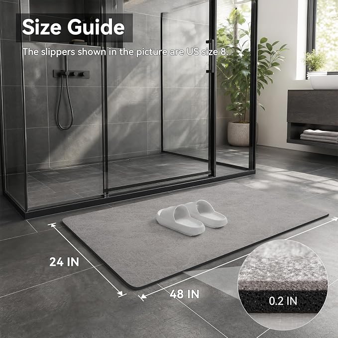 MontVoo -Bath Mat Rug-Rubber Backing Non Slip Quick Dry Absorbent Thin Bathroom Rugs Fit Under Door-Faux Suede Surface Bathroom Floor Mats-Shower Rug for in Front of Bathtub Shower Gray 24"x48"