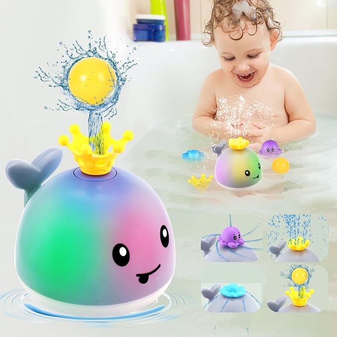 Gigilli Light Up Whale Bath Toy Sprinkler, 4 Modes Play for Kids Ages 1-3 | Baby Bath Toys with 4 Modes Bathtub Toy 1 Year Old Boys Girls Pool Water Toys for Babies 6-12-18 Months Toddler Birthday Gift