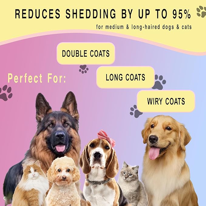 Pet Grooming Rake for Dogs & Cats - Double-Sided Deshedding and Dematting Tool, Gently Remove 95% of Loose Undercoat & Mats for Long-Haired Pets, Painless Fur Brush for Shedding Control (Pink)