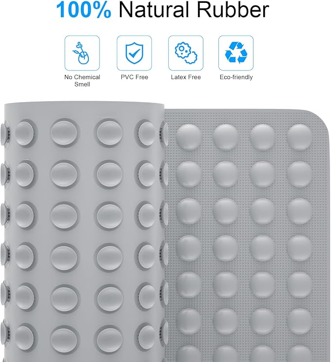 JOYCANO Rubber Bathtub Mat Non Slip, Baby Bath Mat for Tub, Shower Mat Non Slip PVC-Free, Strong Suction and Textured Surface, Non-Toxic, No Chemical Smells, for Kids Elderly Dogs, Grey