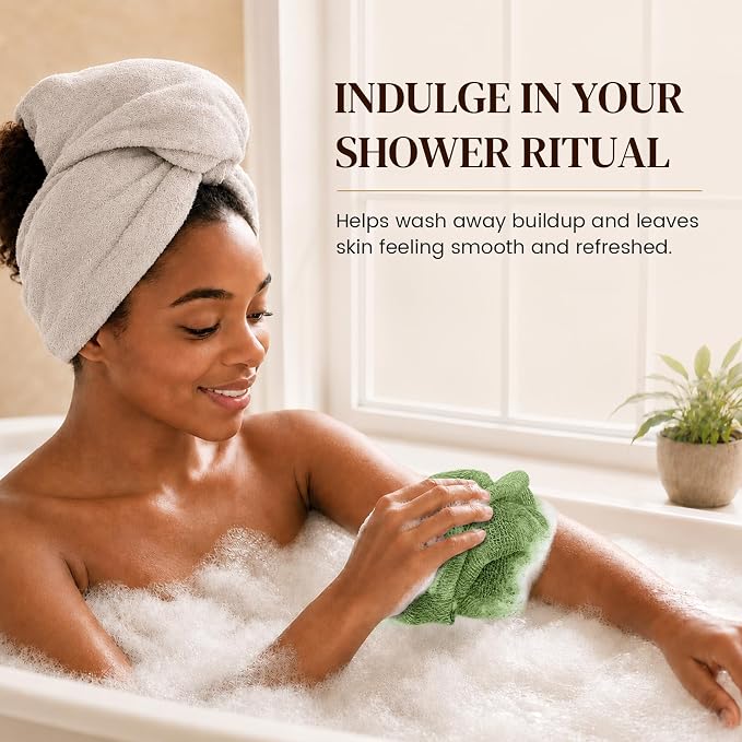 4 Pack African Net Sponge Authentic, Exfoliating Washcloth, Body & Back Scrubber, Better Alternative to Traditional Loofahs, Perfect for Daily Shower & Travel, Sage Green & Forest Green
