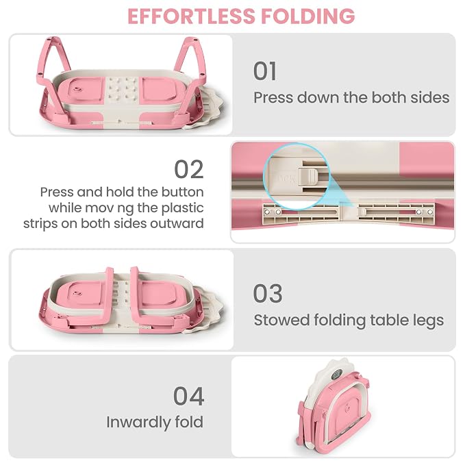 TPN 4-in-1 Grow-with-Me Collapsible Baby Bathtub, Baby Tub for Newborns to Toddler with Soft Floating Cushion & Thermometer, Portable Baby Bath Tub, Infant Bathtub for Bath Support in Tub,Pink