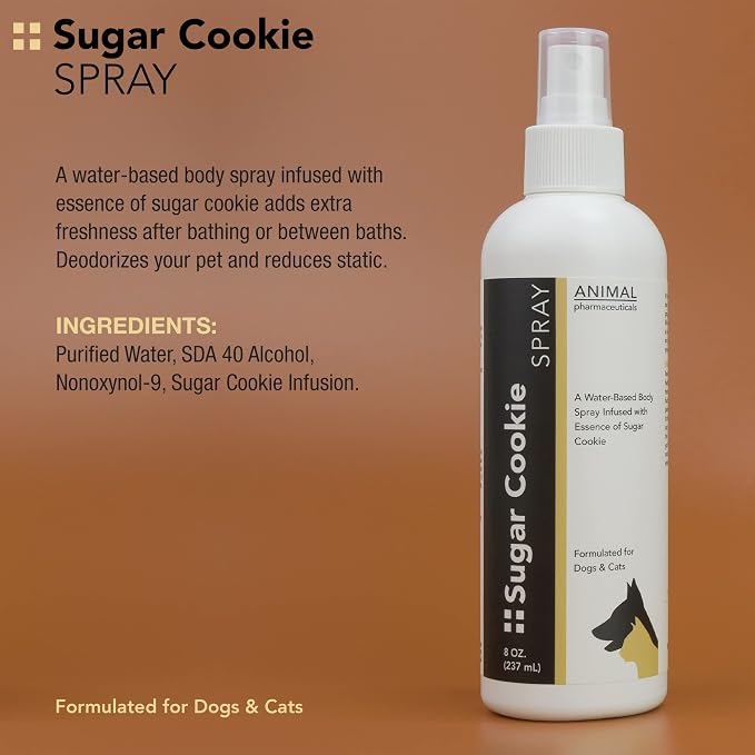 Animal Pharmaceuticals Pet Deodorizing Body Spray - Sweet Sugar Cookie Scent - Mild Long-Lasting Dog Body Spray and Cat Cologne - Formulated for Smelly Dogs and Cats - 8 Fluid Ounces