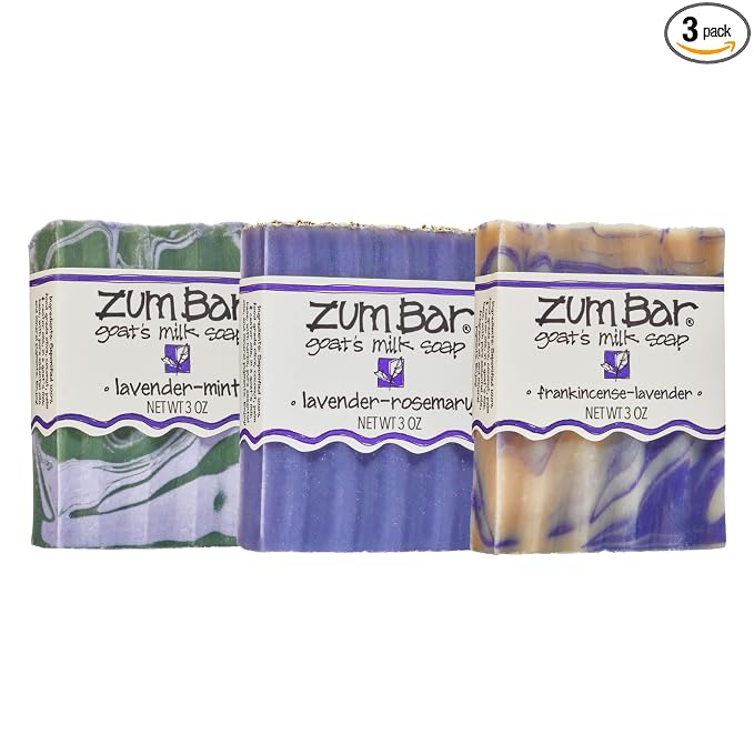 Zum Indigo Wild Goat's Milk Soap Bar - Bar Soap for Hands & Body Made with Essential Oils - 3 oz - Lavender Blends (3 Pack)