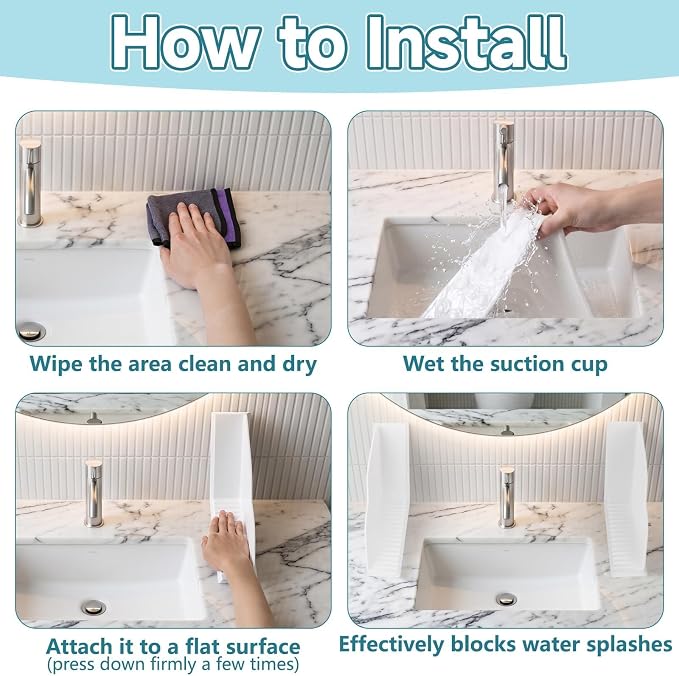 Dreamtop No-Adhesive Silicone Shower Splash Guard - 2 Packs Reusable Shower Corner Water Guard with Strong Suction Cups, Shower Water Blocker for Bathtub Bathroom to Keep Water in Shower (White)