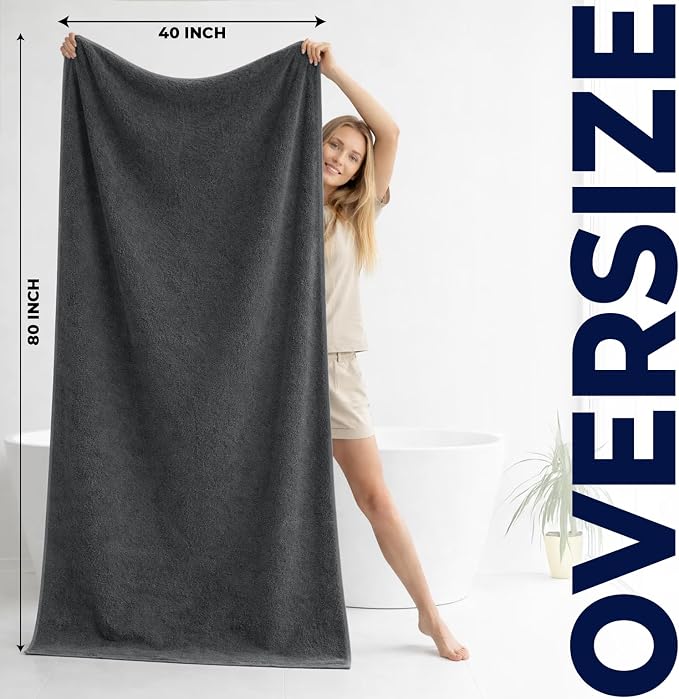 DAN RIVER Pack of 1 Jumbo Bath Sheet 40x80 Inches, Extra Large Gray Bath Towels Oversized, Absorbent Cotton Towels for Bathroom