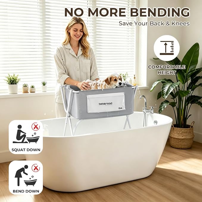 Dog Bathtub Dog Washing Station with Scrubber for Small Medium Dogs Cats, B4 Foldable Dog Tub for Bathing and Grooming, Portable Collapsible Dog Shower Tub, Indoor and Outdoor