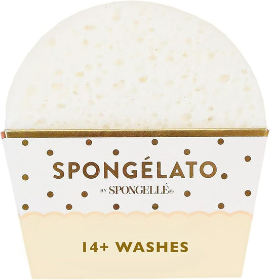 Spongellé Fior de Latte (Vanilla) Spongélato Bath Sponge | Built-In Body Wash & Body Scrubber, Shower Loofah Sponge for Women | 14+ uses