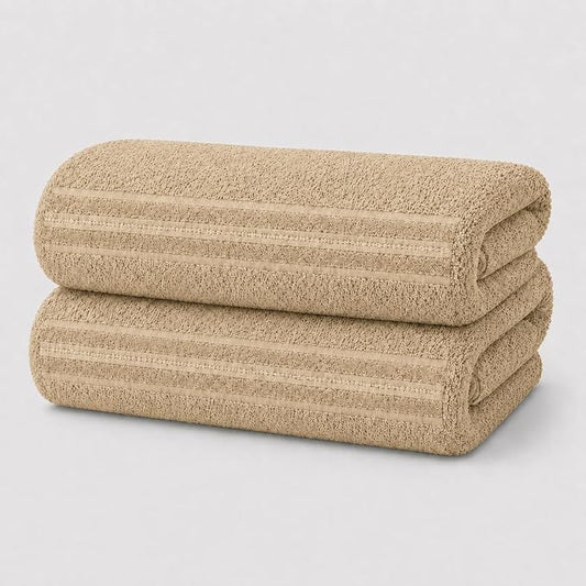 Terry Bath Sheet Set of 2 Beigh Bath Towels Set 35x70 Inches, 100 Combed Long Staple Cotton Highly Absorbent Ultra Soft Oversized Large Luxury Hotel & Spa Quality Bathroom Towels Set
