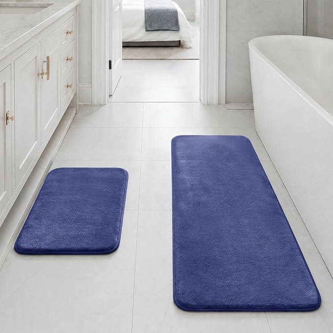 HUXMEYSON Bathroom Rugs Sets 2 Piece, Non-Slip & Quick Dry Bath Mat Set, Ultra Soft Velvet Bath Rugs for Bathroom, Toilet and Shower Floor, Royal Blue