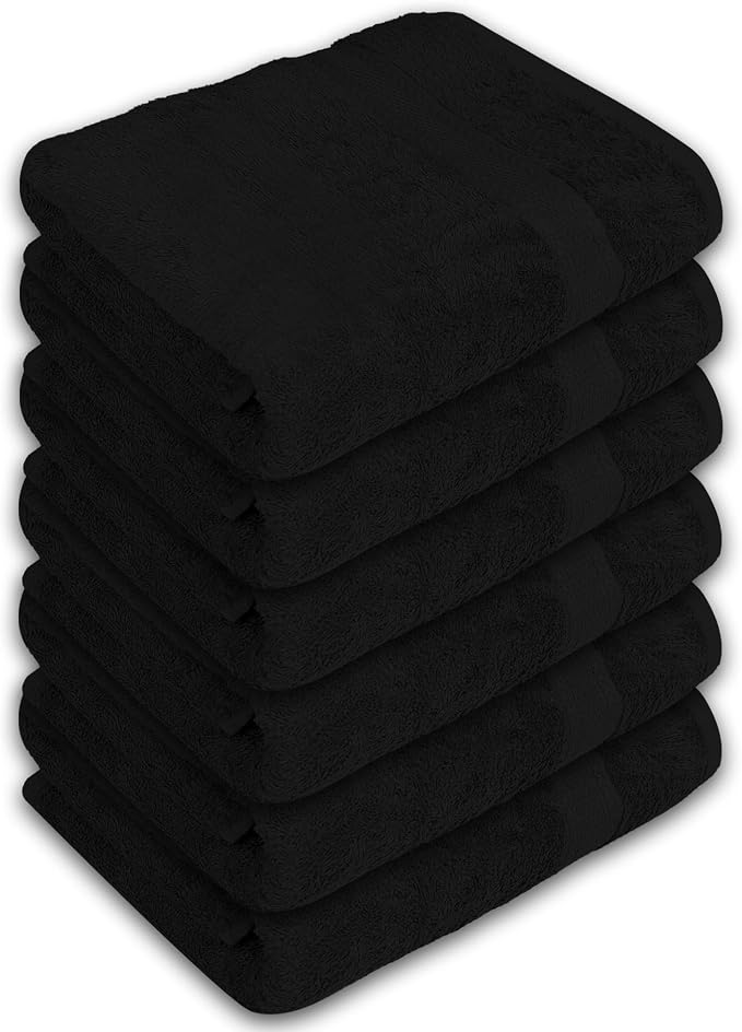 Bath Towels Bulk Set of 12 – 24" x 50" – 100% Cotton Terry, Soft, Quick-Dry & Highly Absorbent – Black Towels for Bathroom, Spa, Gym, Hotel, Pool & Everyday Use