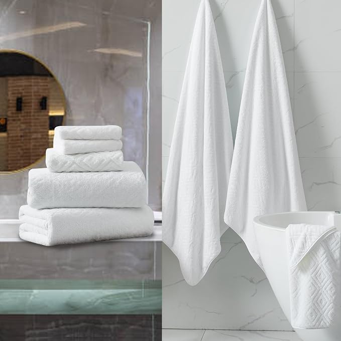 Smuge 18-Piece Bath Towel Set, Include 6 Bath Towel Sheets, 6 Hand Towels and 6 Washcloths - Highly Absorbent Quick Dry 100% Microfiber,Ultra Soft Bathroom Towel Set (White)