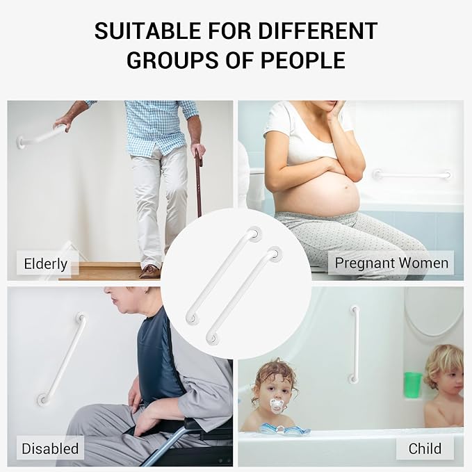 16 Inch Grab Bars for Wall White, Safety Shower Grab Bars for Seniors Elderly Handicapped, Handicap Grab Bars for Shower with Concealed Screws, Tesuchan