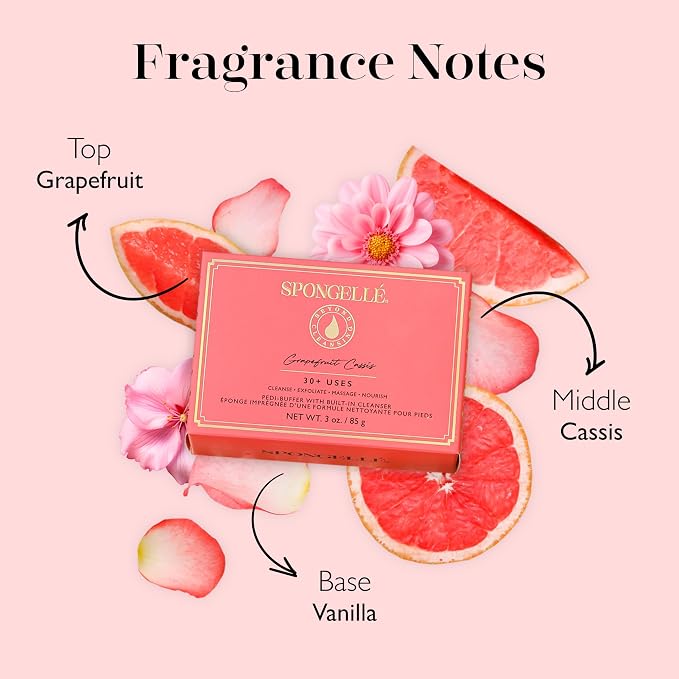 Spongellé Grapefruit Cassis Pedi Buffer Bath Sponge | Exfoliating Foot & Heel Scrub | Cleanse, Exfoliate, and Nourish | Cruelty-Free, Vegan, Dermatologist-Tested, Made in USA | 30+ uses