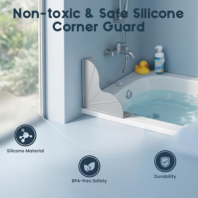 Shower Splash Guard with Suction Cups (Pack of 2), No Adhesive Silicone Splash Guard for Bathtub to Keep Water in Shower, Shower Water Blocker Corner Guards - Gray