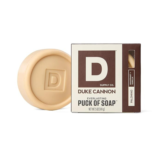 Duke Cannon Supply Co. Palomino Men's Soap Puck - 5 oz - Mahogany + Vanilla Scent - Disc-Shaped, Triple-Milled Men's Bar Soap - Hydrating & Deep-Cleansing Bath Bar