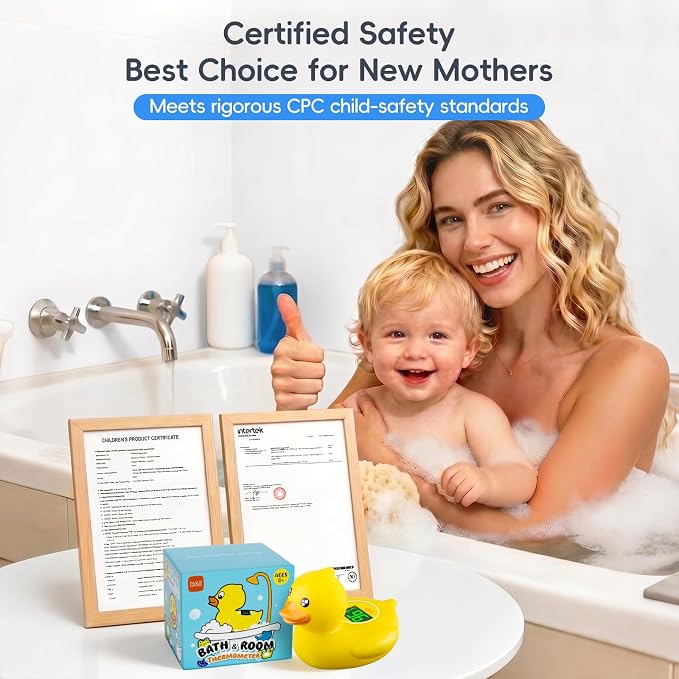 b&h Rechargeable Baby Bath Thermometer, Digital Water Temperature Monitor for Bathtub and Room, Floating Bath Toy for Newborns & Infants, Safe & Accurate (Baby Duck)