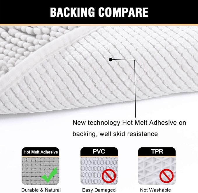 H.VERSAILTEX Pure White Bath Rug Super Soft Microfiber Non Slip Mat Absorption Shaggy Shower Rugs for Bathroom, Easy Care Machine Wash, 20 x 32 Inch
