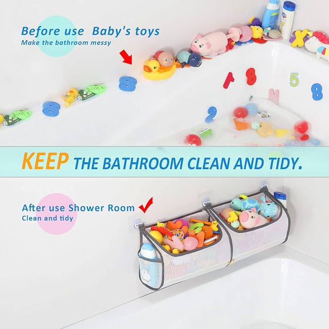 Ligereza 2-in-1 bath toy storage double capacity bath toy holder helps bath toy storage for tub classification, bath toy organizer for tub for kids to easily take favorite toys