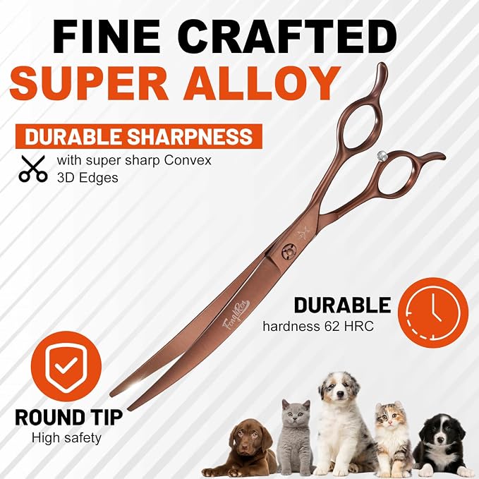 High-end Professional Dog Grooming Curved Scissors Pet Curved Shears 7 Inches Extremely Very Sharp Made Of Stainless Steel Alloy By Hand For Dog Cat Groomer
