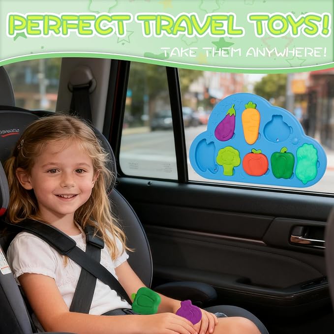 DQMOON Stick, Match & Learn Toddler Bath Toys | Suction Cup Silicone Veggies Puzzle | Montessori Sensory Matching Baby Bath Toys | Educational Bathtub Toys for Toddlers 1-3 | Gifts for Boys Girls