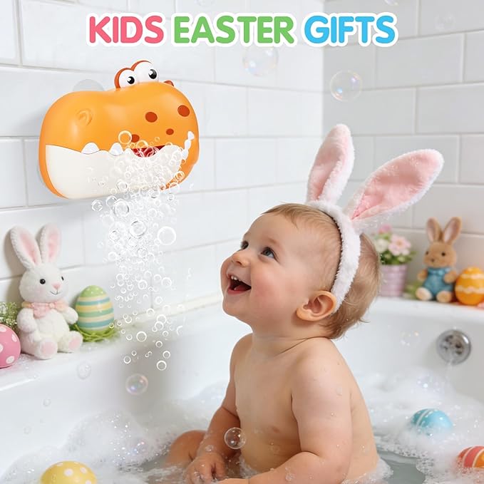 Baby Bath Toys, Rechargeable Dinosaur Bath Bubble Machine with Music, Bathtime Bathtub Toys for Toddlers Birthday Easter Gifts, Bubble Maker Toys for Kids Ages 1-3 4-8 Baby Gifts (Yellow)