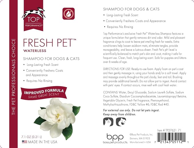 Waterless Shampoo for Dogs and Cats Travel Show Dog Mobile Groom Convenient Foam (7.1 oz Fresh Pet)