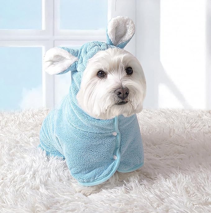 Pet Bathrobe for Dog Cat Absorbent Quick Drying Hooded Bath Towel | Adjustable Bath Robe for Pool Beach Cold Weather,Blue S
