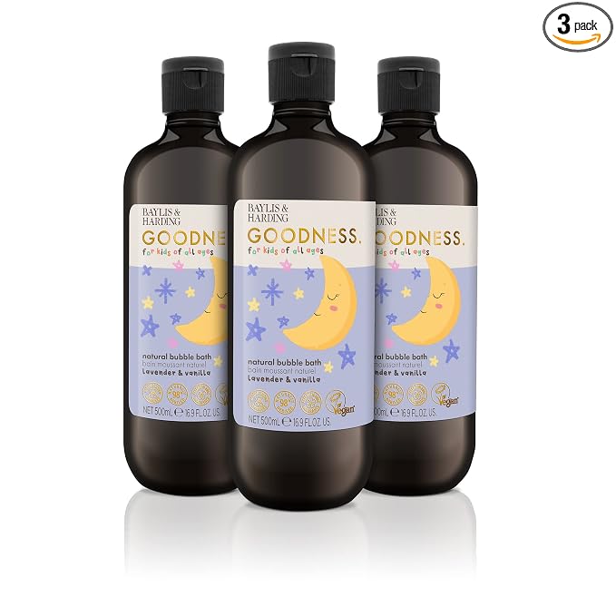 Baylis & Harding Goodness Kids Lavender & Vanilla Natural Bubble Bath 16.9 fl. oz (Pack of 3) - Biodegradable Formula - Vegan Friendly