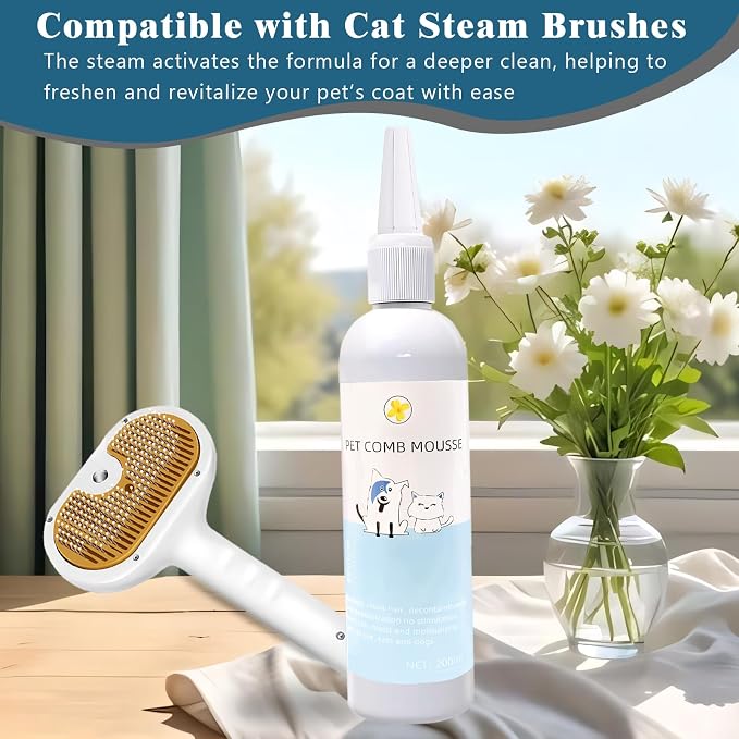 Pet Steam Brush for Dog & Cat – 3-in-1 Spray Hair Removal for Grooming, Softens Fur & Reduces Static 1*Shampoo(Steam Brush not Included)