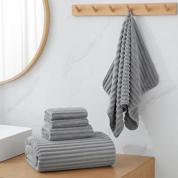 Extra Large Bath Towel Set of 6 (40"x80"),Oversized Bath Sheet Super Soft Highly Absorbent Microfibers Quick Dry Luxury Shower Towel for Bathroom Spa Gym Hotel Yoga (Grey, 6Piece)