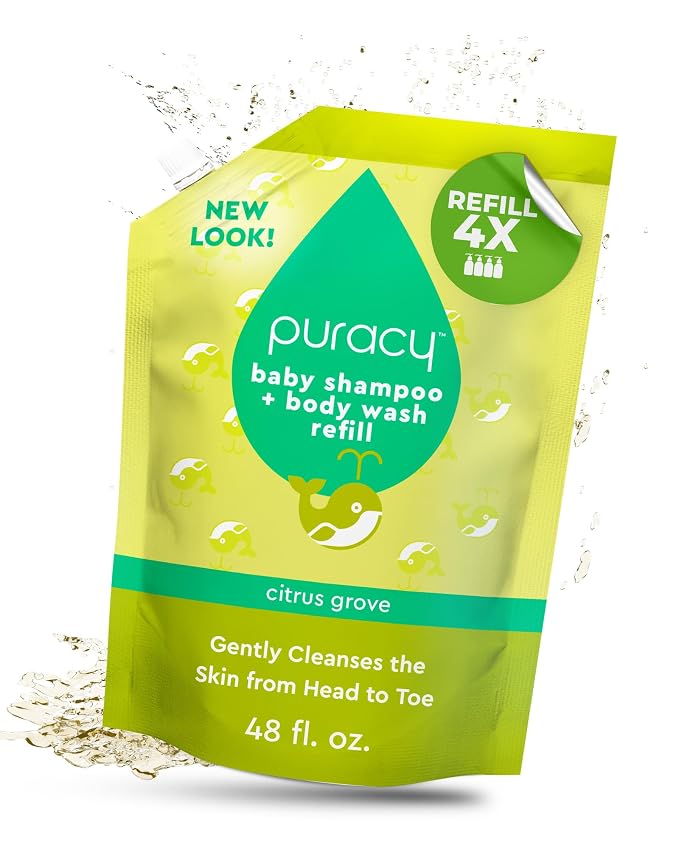 Puracy Shampoo & Body Wash for Children - Perfect Skin, Pure Ingredients - with 12 Fruit & Vegetable Extracts for Silky Smooth Skin, Gentle Citrus Grove Aromas, 98.8% from Mother Nature 48 Oz
