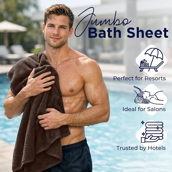 DAN RIVER Pack of 1 Jumbo Bath Sheet 40x80 Inches, Oversized Bath Towels for Adults, Fluffy and Soft Plush Towels - Brown