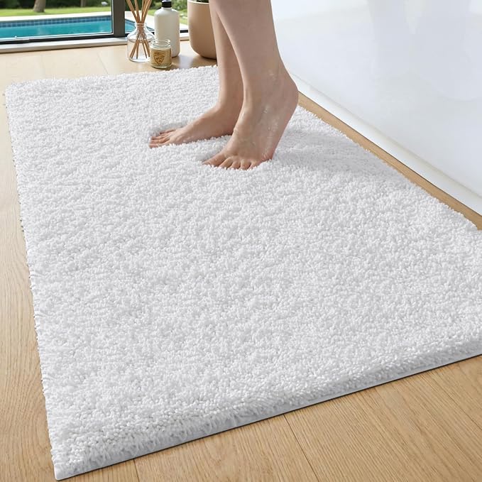 DEXI Bathroom Rugs Non Slip Washable 43x24, Ultra Soft and Water Absorbent Bath Mat, Thick Plush Fluffy Microfiber Bath Rug Carpet for Shower Floor, Tub, Sink, White