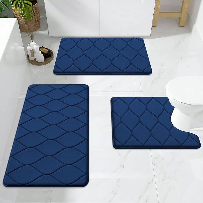 Smiry Memory Foam Bath Mat 36''x24'', Ultra Soft Non-Slip Bathroom Rug, Plush Water Absorbent Quick Dry and Machine Washable Floor Mat for Shower, Tub & Home Decor, Navy Blue