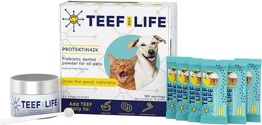TEEF FOR LIFE Protektin42K (Sodium-Free) Prebiotic Dental Powder, Plant-derived, Clinically-Proven Formula Naturally Fights Bad Breath, Plaque, and Tartar, Dental Kit with 180 Servings (6 Packets)