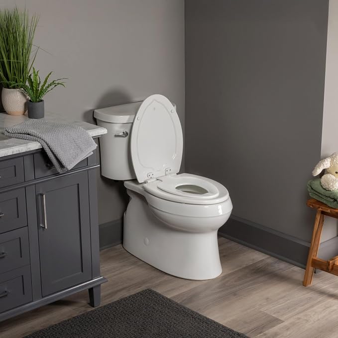 Mayfair NextStep2 Toilet Seat with Built-In Potty Training Seat, Slow-Close, Removable that will Never Loosen, Elongated, White, 2-Pack