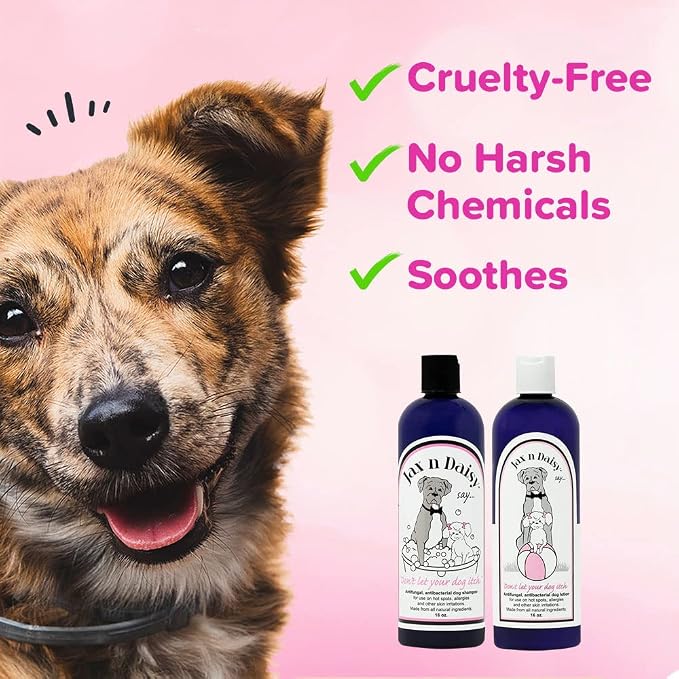 Jax n Daisy Soothing Dog Shampoo for Sensitive Skin Allergies and Itching Jumbo Pack with 16oz Shampoo and Lotion for Dry Skin Soothing and Smell Eliminating Dog 2 Packs