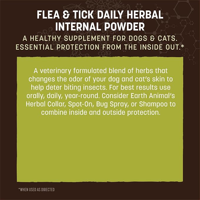 Earth Animal Apothecary Natural Flea & Tick - Daily Internal Herbal Powder Supplement for Dogs & Cats - 8 oz