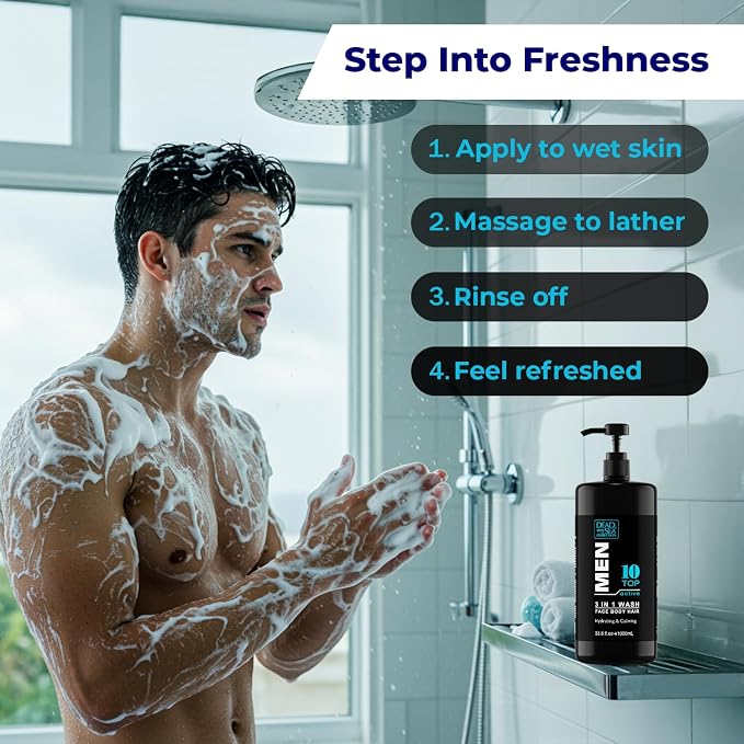 Dead Sea Collection Mens Body Wash TOP 10 ACTIVE – 3 in 1 Body Wash for Men for Hair, Face & Body – Moisturizing Shower Gel with Dead Sea Minerals – Pack of 2 (33.8 fl oz each)
